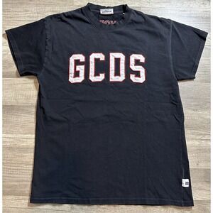 GCDS Black Graphic Print Crew Neck T-Shirt Men's Size Medium Spellout Logo Black